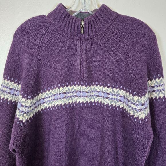 Woolrich Sweater Women's XL Amethyst Wool Fair Isle 1/4 Zip Nordic Outdoors VTG - Picture 3 of 8